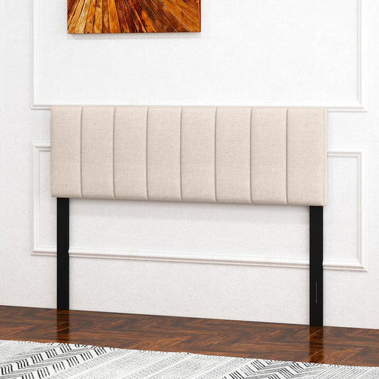Linen Upholstered Headboard, Solid Wood Legs, Adjustable Width, Beige