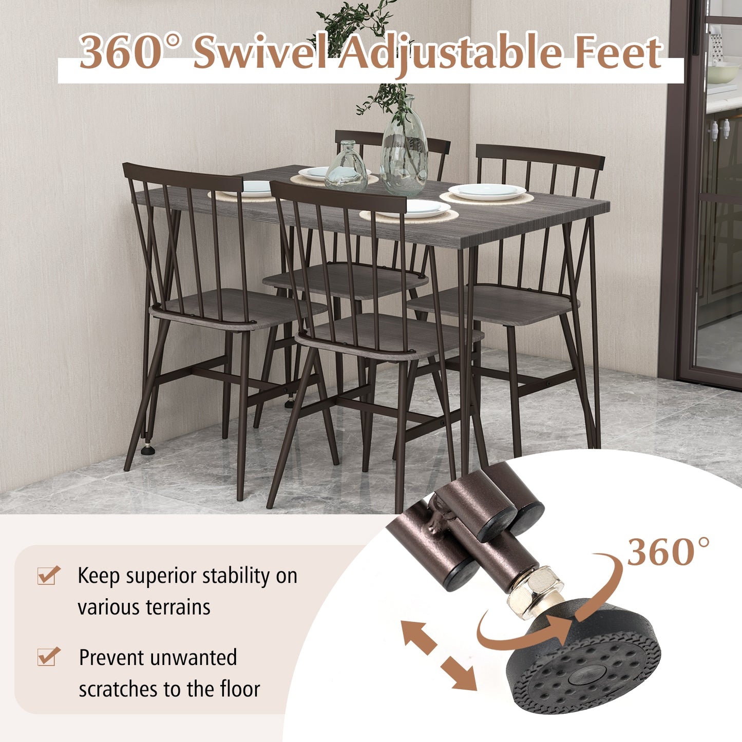 5-Piece Dining Table Set For 4, 360° Swivel Feet, Small Place, Gray, Grey Oak Dining Room Sets at Gallery Canada