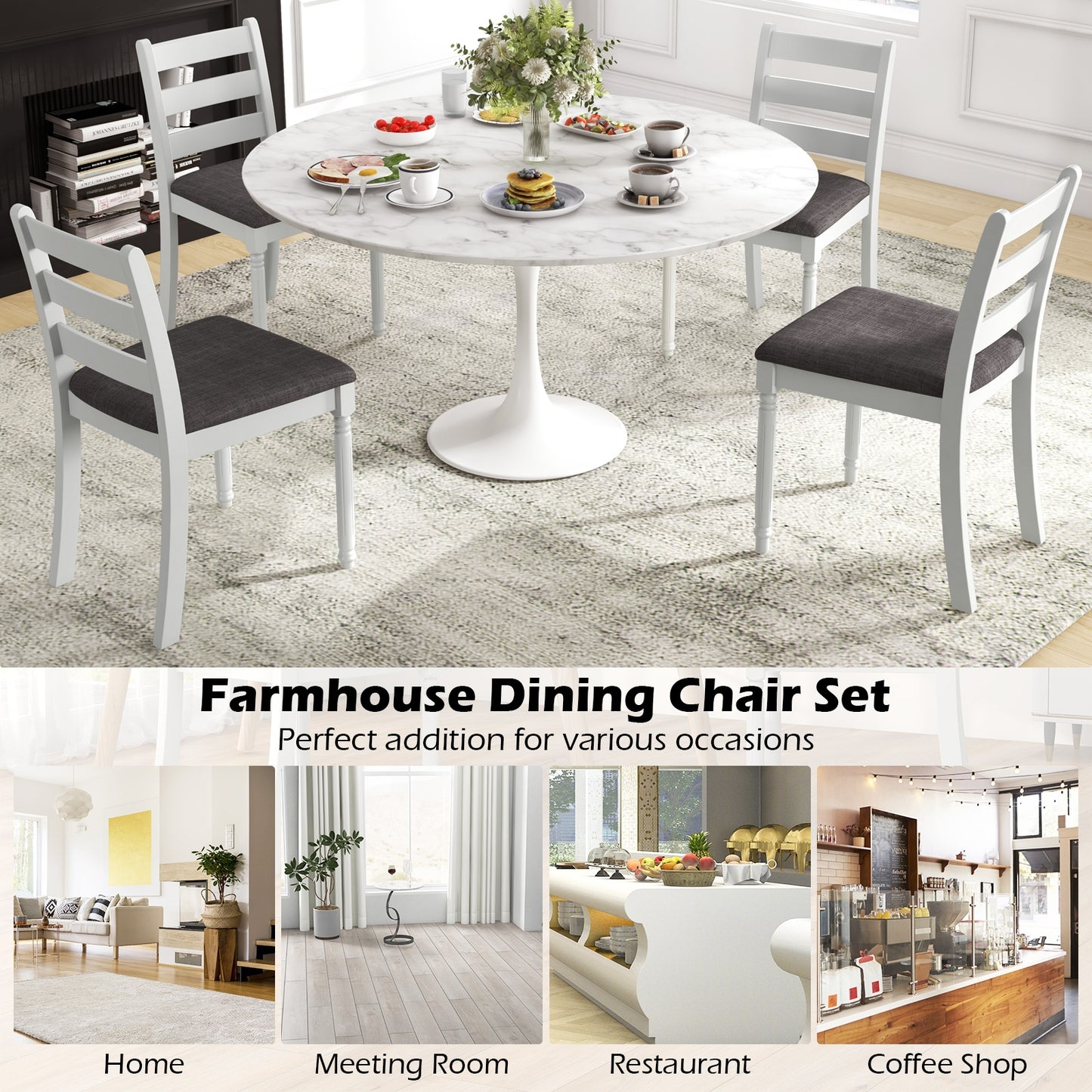 Rubber Wood Dining Chairs, Upholstered Seat, Set of 2, White Dining Chairs at Gallery Canada