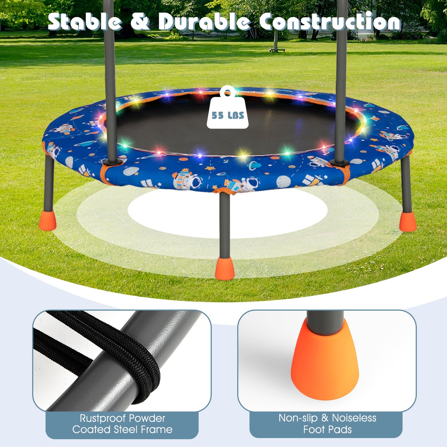 36 Inch Mini Trampoline, LED Lights, Bluetooth Speaker, Blue Trampolines at Gallery Canada