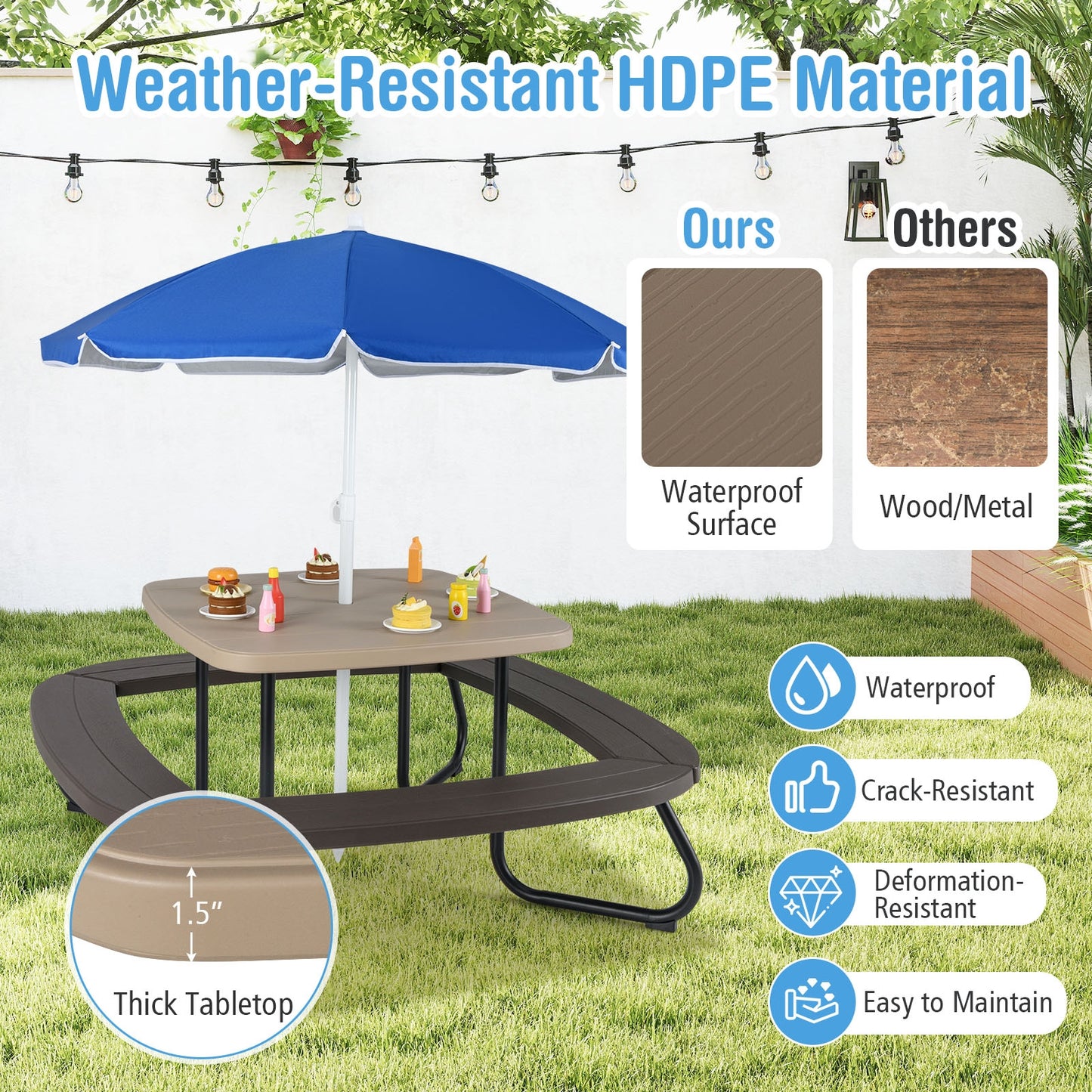 Toddler Outdoor Activity Table, Adjustable Umbrella, Brown