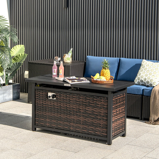 45 Inch Propane Rattan Firepit Table, Mixed Brown Fire Pit Tables Brown at Gallery Canada