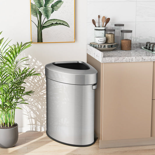60L Stainless Steel Corner Trash Bin With Lid, Silver Kitchen Organization Silver at Gallery Canada