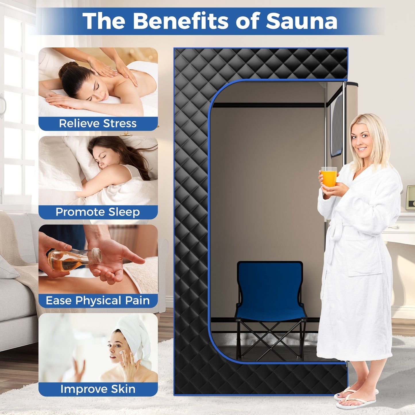 Portable Steam Sauna, 3L Steam Generator, Remote Control, Wood Foot Massager, Foldable Chair, Black Spa & Salon at Gallery Canada