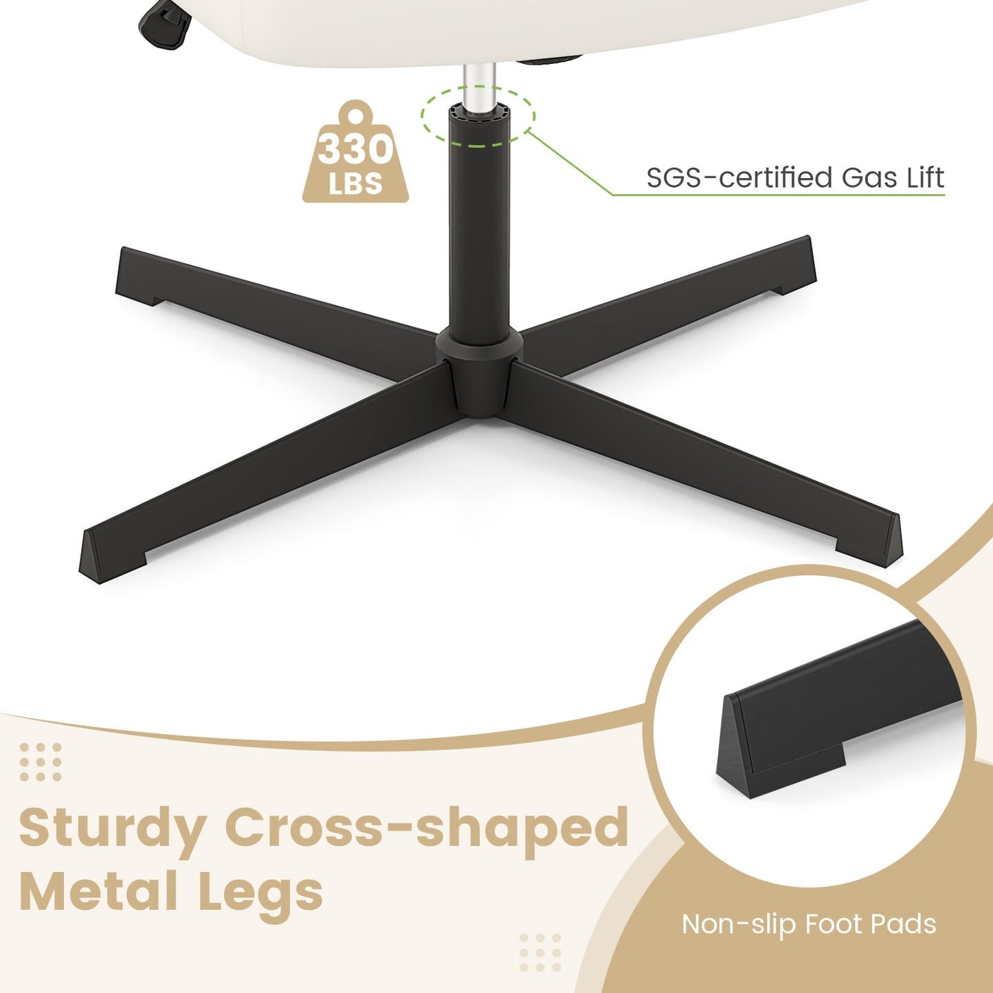 PU Leather Cross-Legged Office Chair, U-Shaped Seat, Beige