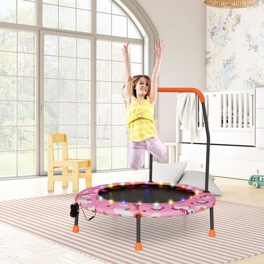 36 Inch Mini Trampoline with Colorful LED Lights and Bluetooth Speaker, Pink Trampolines Pink at Gallery Canada