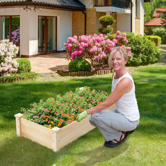 Fir Wood Raised Garden Bed, Square Wood Planter Box, Natural Raised Garden Beds Natural at Gallery Canada