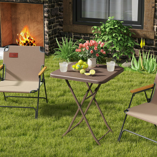 Folding Picnic Table, Rattan Grain HDPE Tabletop, Sturdy Metal Frame, Coffee Patio Dining Tables Coffee at Gallery Canada