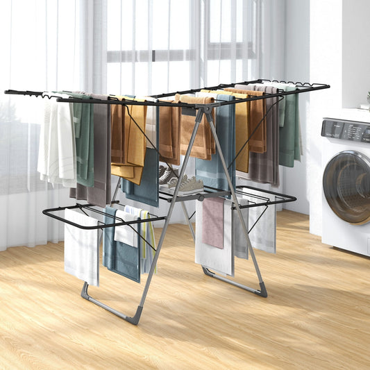 2-Tier Clothes Drying Rack, 33 Rails, Height Adjustable Gullwings, Silver Drying Racks Silver at Gallery Canada