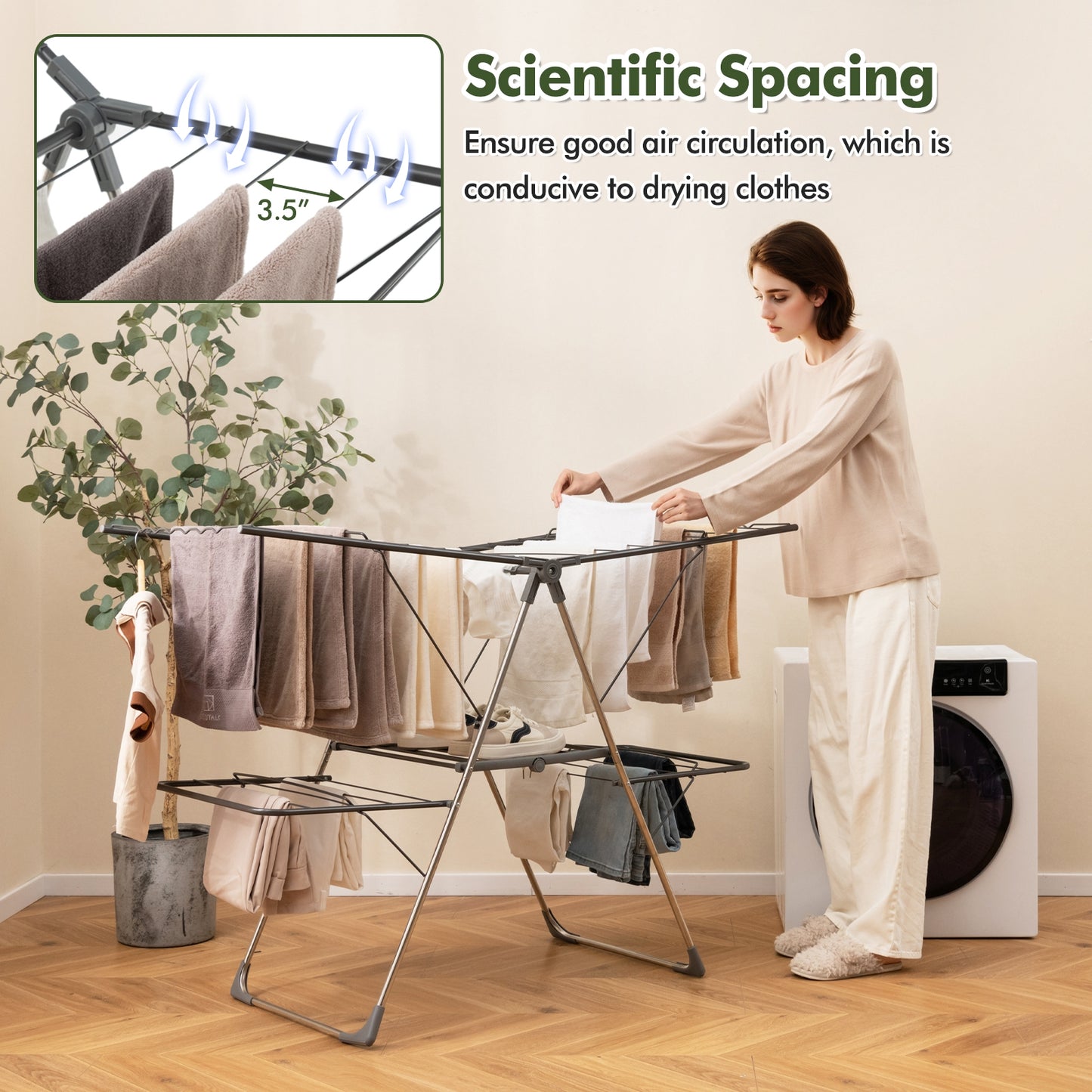 2-Tier Clothes Drying Rack with 33 Drying Rails and Height Adjustable Gullwings, Silver Drying Racks at Gallery Canada