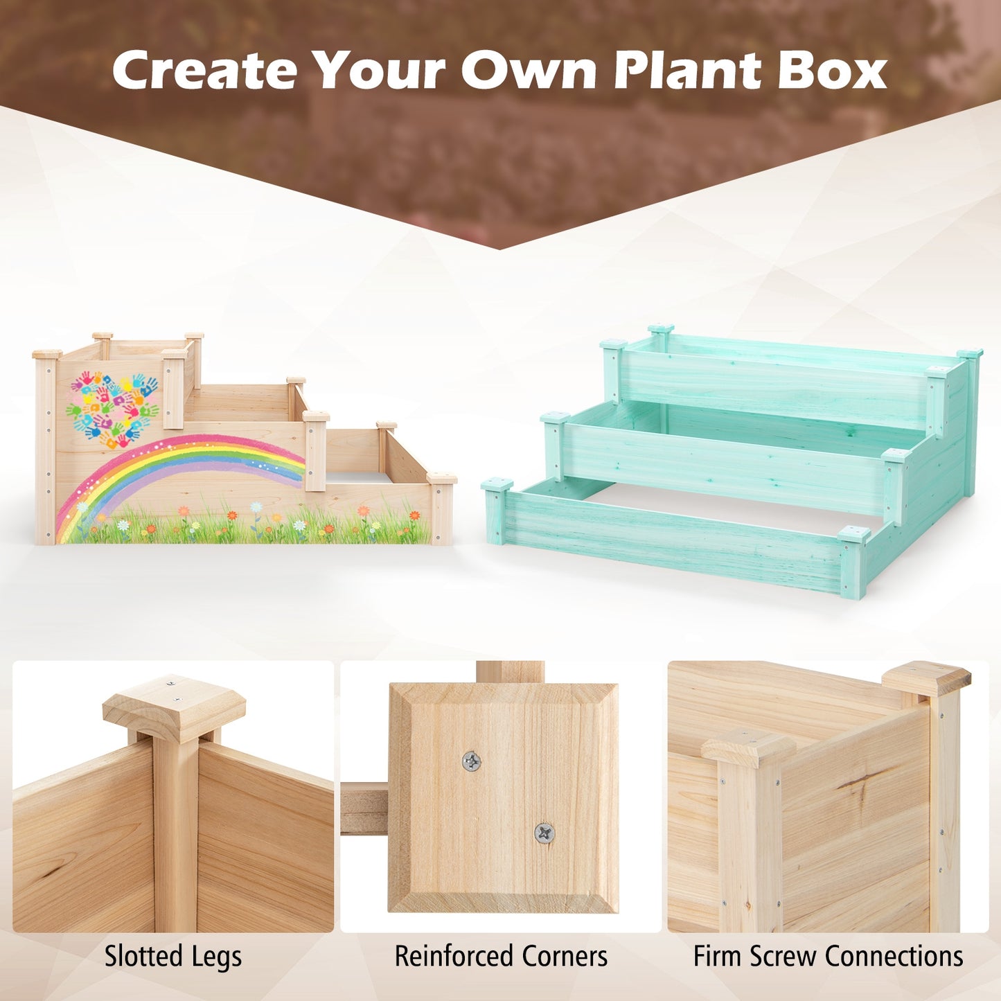 3-Tier Wooden Raised Garden Bed for Backyard Patio Gardening, Natural Raised Garden Beds at Gallery Canada