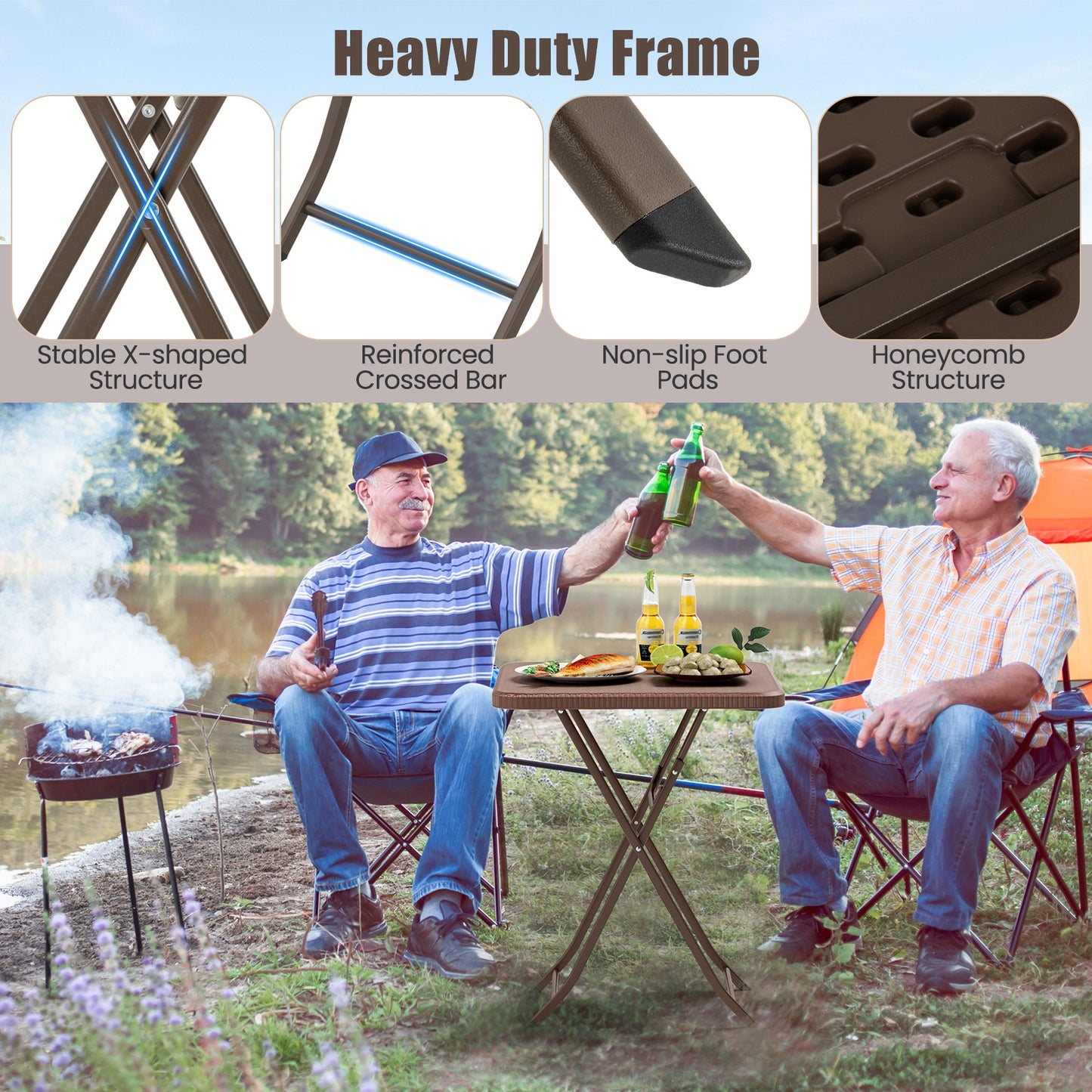 Folding Picnic Table, Rattan Grain HDPE Tabletop, Sturdy Metal Frame, Coffee Patio Dining Tables at Gallery Canada