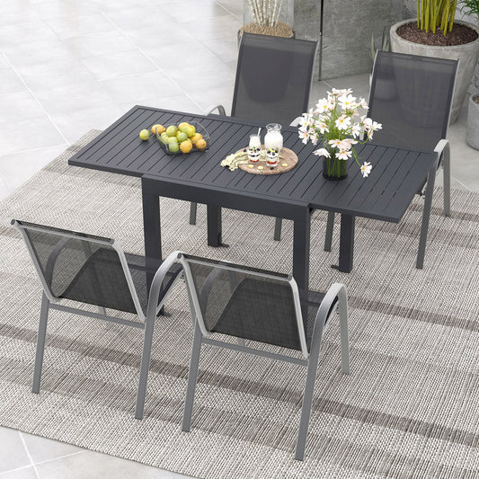 Extendable Aluminum Outdoor Dining Table Set With 4 Stackable Chairs Patio Dining Sets Options at Gallery Canada