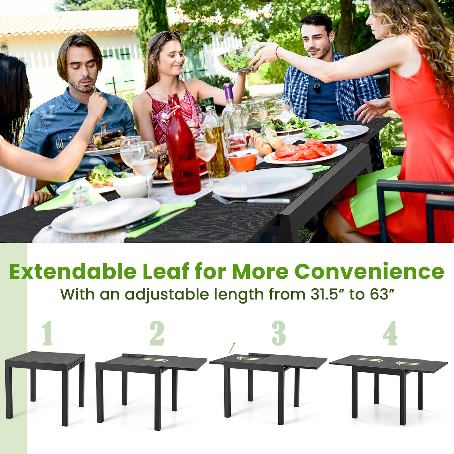 Table de salle à manger de patio ajustable de 31,5 à 63 pouces, pour 4 à 6 personnes, grise