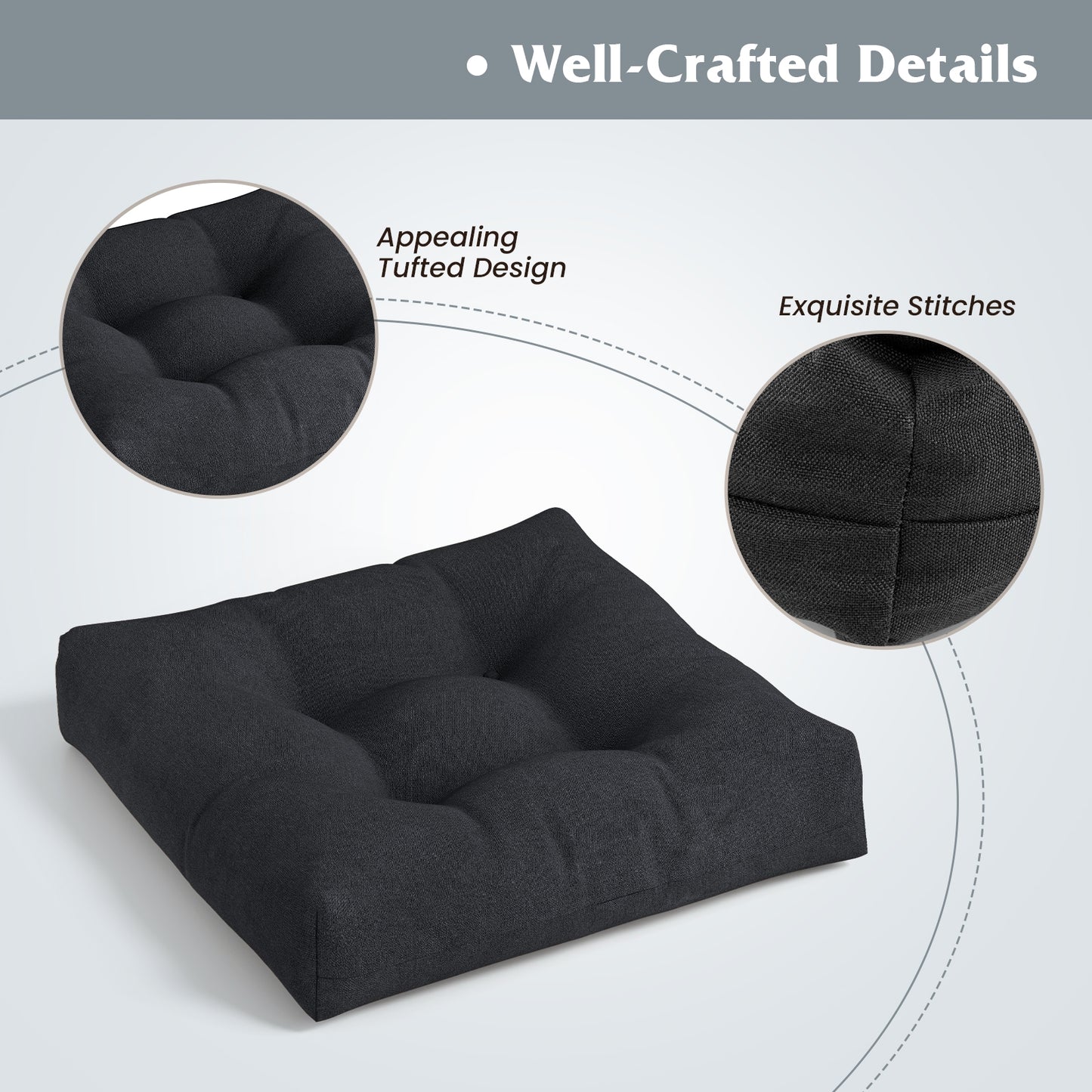 21 Inch x 21 Inch Patio Chair Cushion, Indoor Outdoor, Black