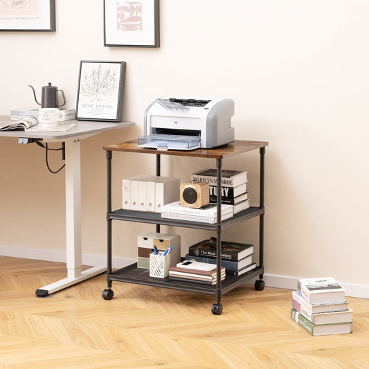 3 Tier Printer Stand, Adjustable Shelf, Swivel Wheels, Coffee Laptop Tables & Printer Stands Coffee at Gallery Canada