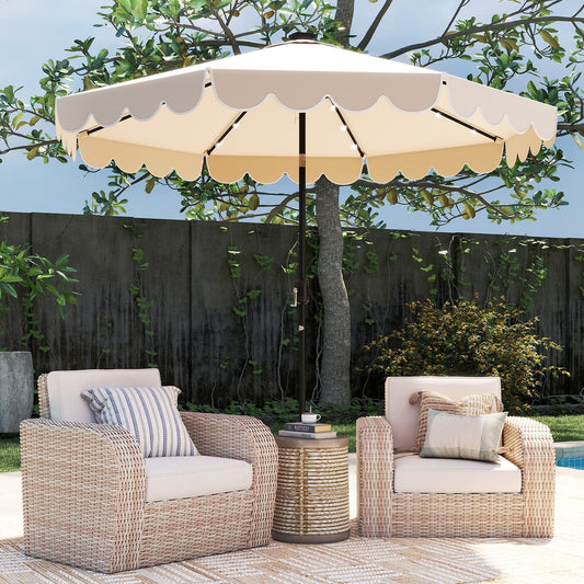 10 Feet Solar Patio Umbrella, 24 LED Lights, Beige Outdoor Umbrellas Beige at Gallery Canada