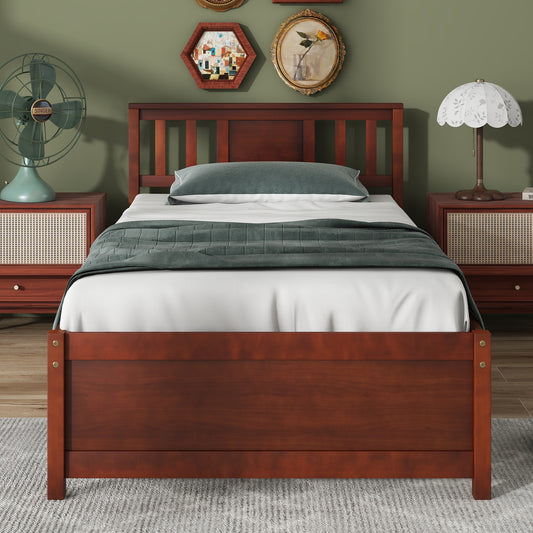 Wooden Platform Bed with Headboard and Slat Support-Twin Size, Walnut Simple Bed Frame Walnut at Gallery Canada