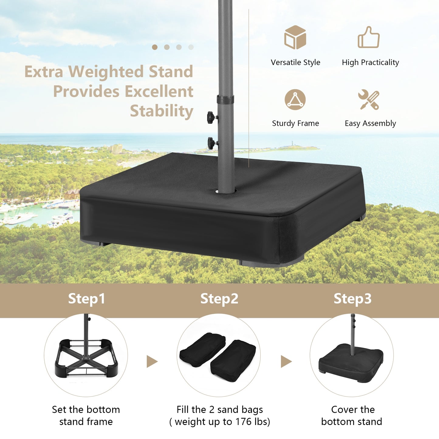 15 Feet Double-Sided Patio Umbrella with 48 LED Lights, Gray Outdoor Umbrellas at Gallery Canada