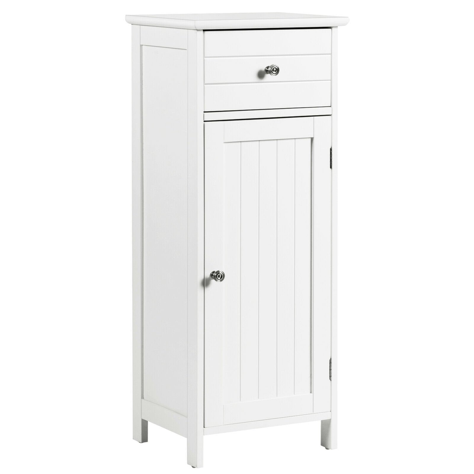 Wooden Bathroom Floor Storage Cabinet with Drawer and Shelf, White at Gallery Canada