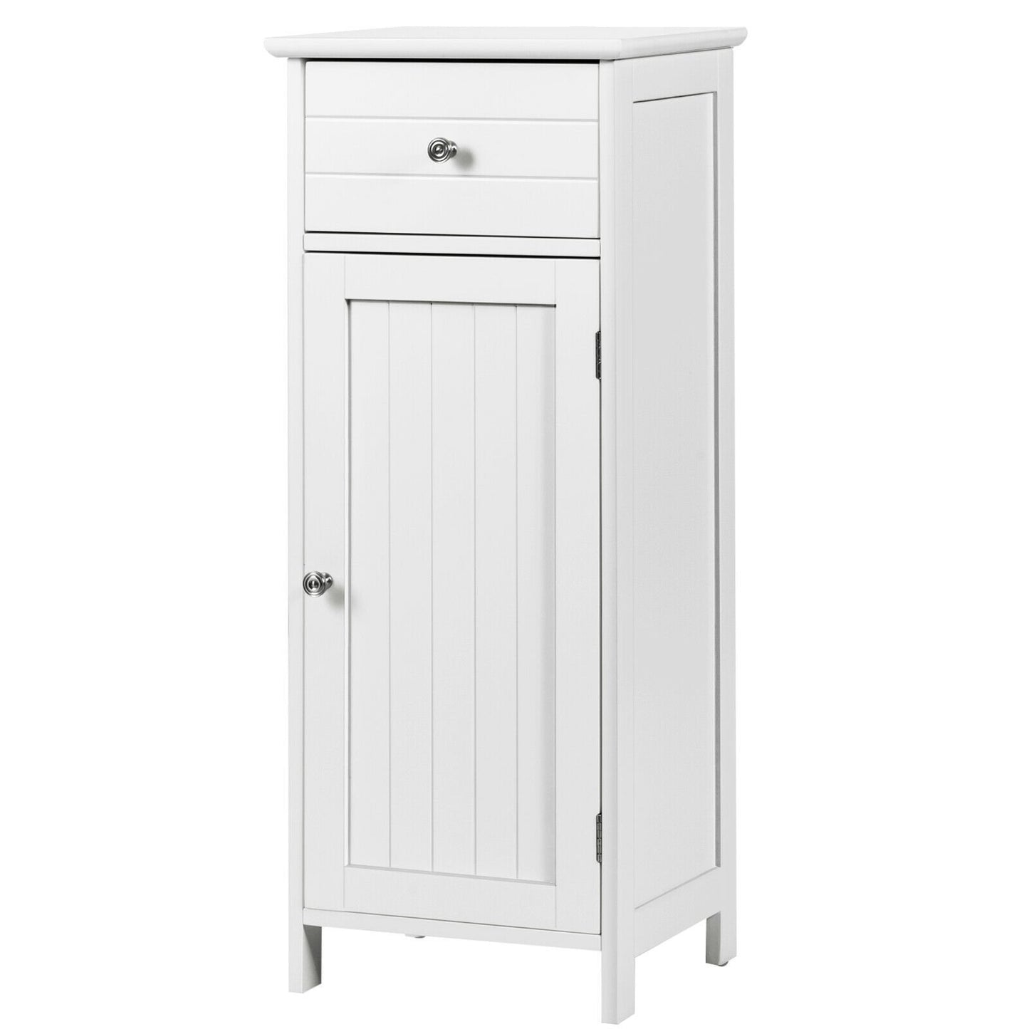 Wooden Bathroom Floor Storage Cabinet with Drawer and Shelf, White at Gallery Canada