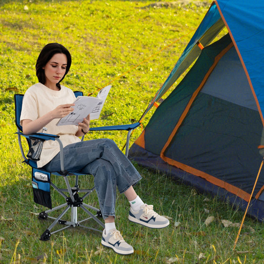 360° Swivel Hunting Chair Portable Foldable Hunting Chair with Mesh Cup Holder and Storage Pockets, Blue Camping Furniture Blue at Gallery Canada