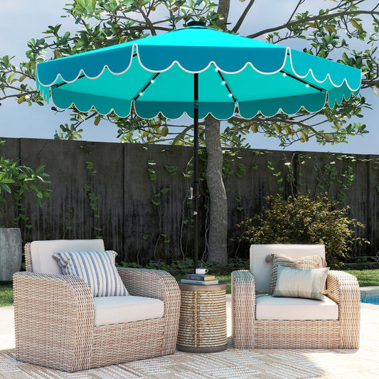 10 Feet Solar Patio Umbrella, 24 LED Lights, Turquoise Outdoor Umbrellas Turquoise at Gallery Canada