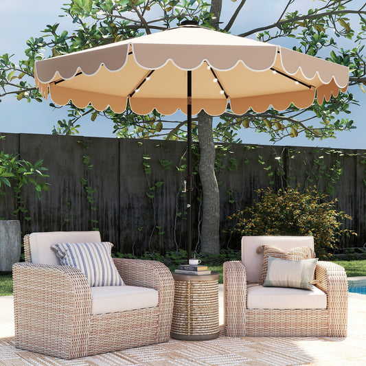 10 Feet Solar Patio Umbrella, 24 LED Lights, Coffee Outdoor Umbrellas Coffee at Gallery Canada
