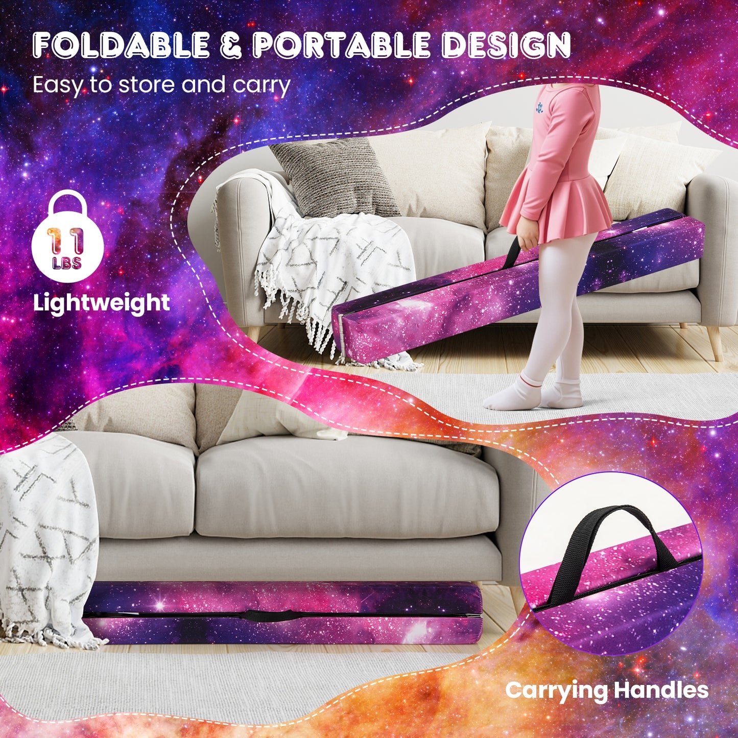 9 FT Folding Balance Beam, Anti-Slip Base, Pine Wood Frame, Multicolor Yoga & Gym Mats at Gallery Canada
