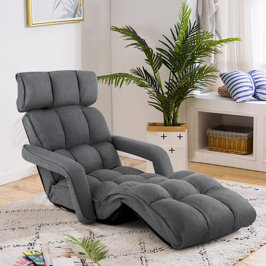 6-Position Adjustable Floor Chair with Adjustable Armrests and Footrest, Dark Gray Floor Chairs Dark Gray at Gallery Canada