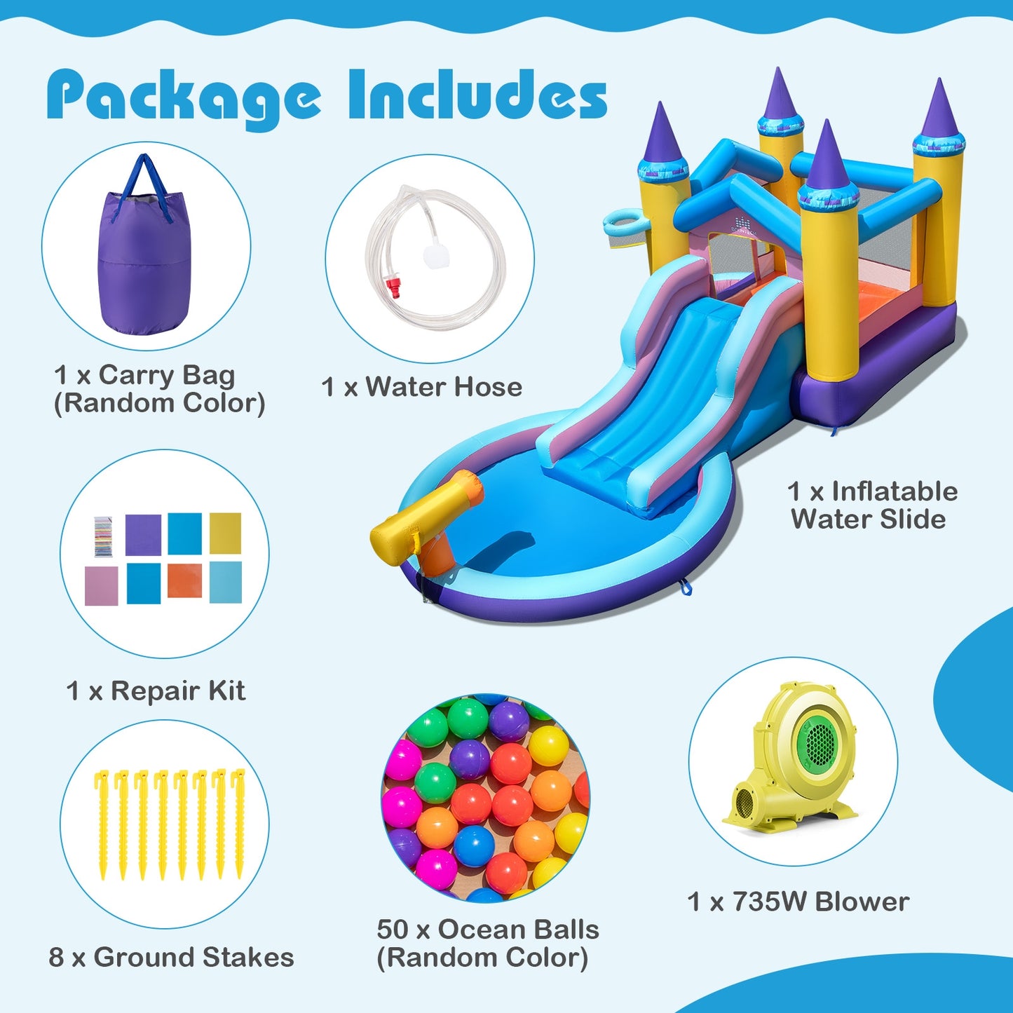 6-in-1 Inflatable Kids Water Park, 735W Blower