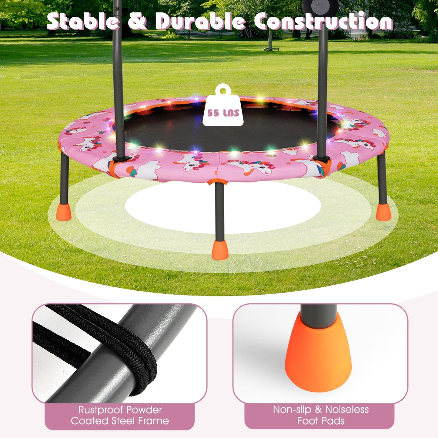 36 Inch Mini Trampoline With LED Lights, Bluetooth Speaker, Pink Trampolines at Gallery Canada
