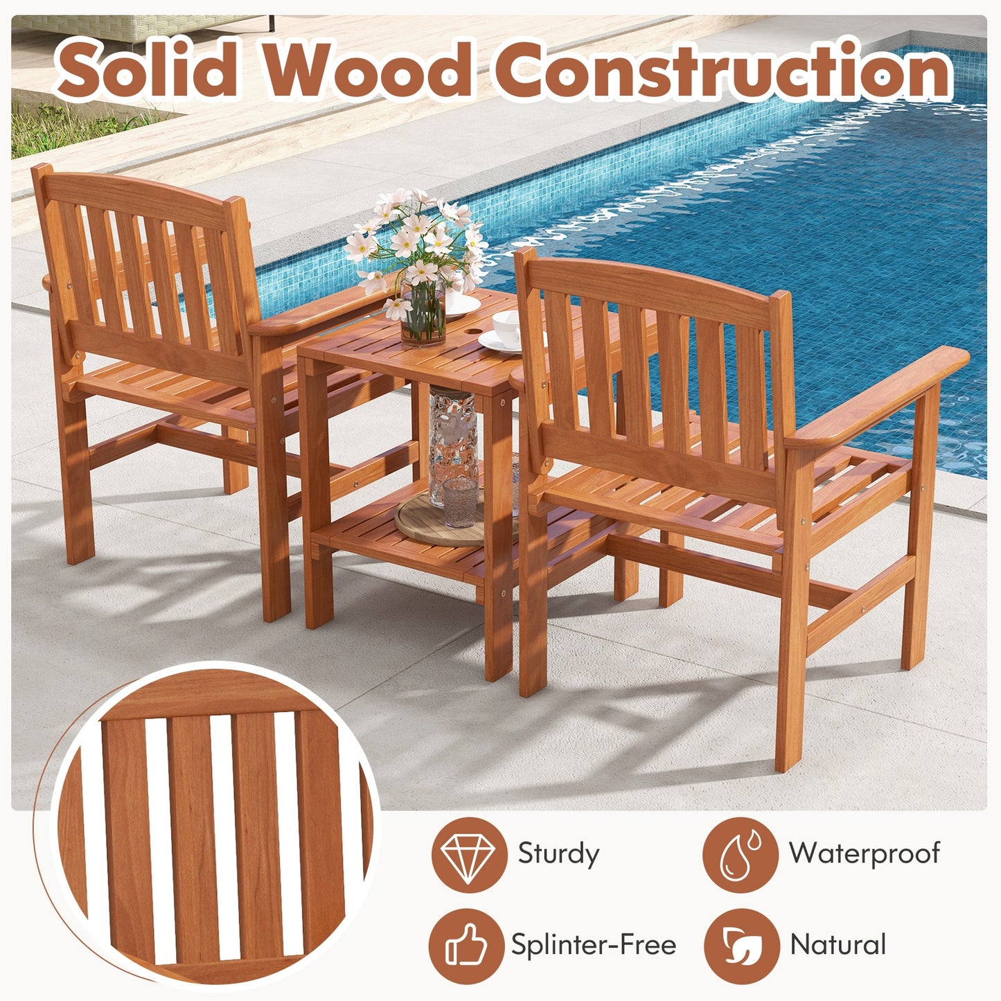 3 Piece Patio Bistro Set With Umbrella Hole, Natural Patio Conversation Sets at Gallery Canada