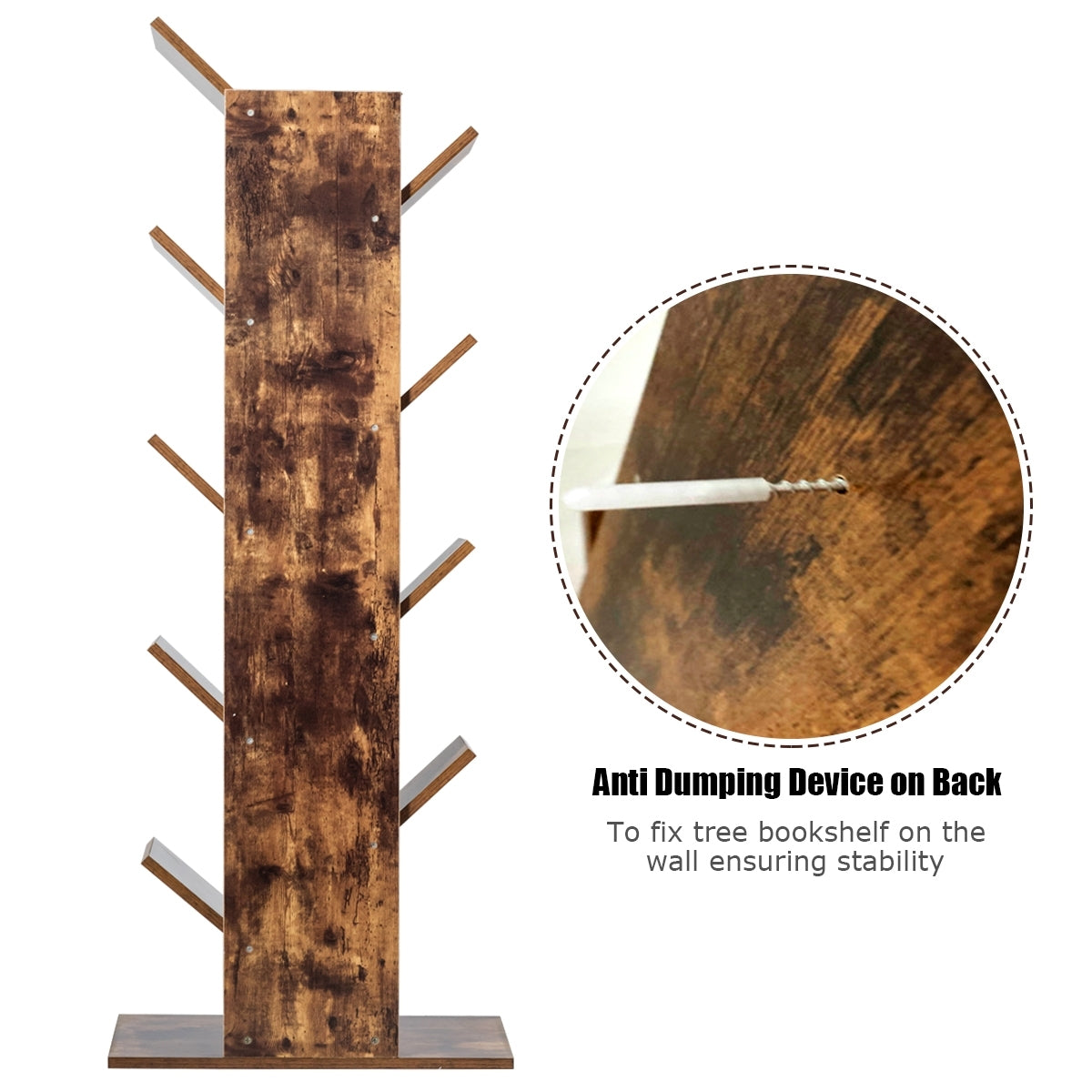8-Tier Free Standing Tree Bookshelf, Coffee