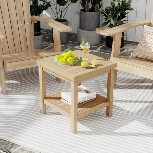 2-Tier Outdoor Side Table with Shelf for Porch Deck Garden, Natural Patio Coffee Tables Natural at Gallery Canada