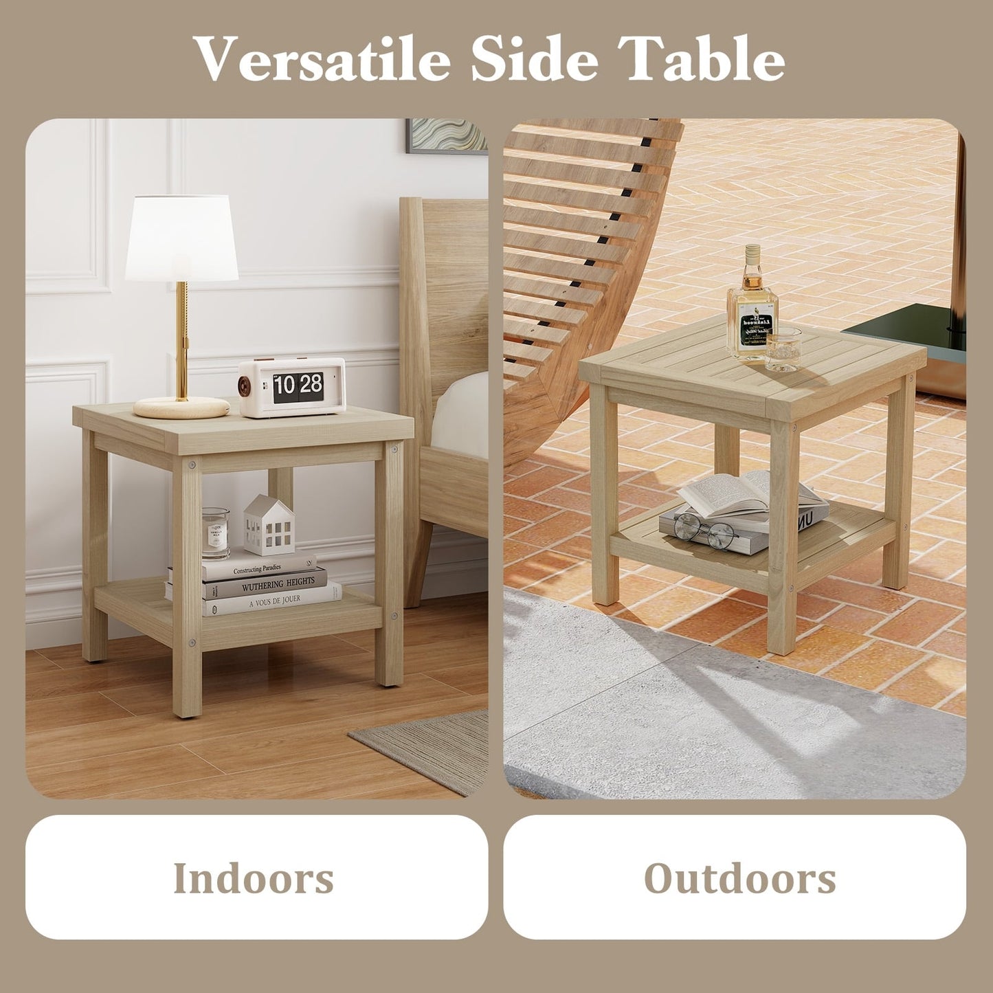 2-Tier Outdoor Side Table With Shelf, Natural Patio Coffee Tables at Gallery Canada