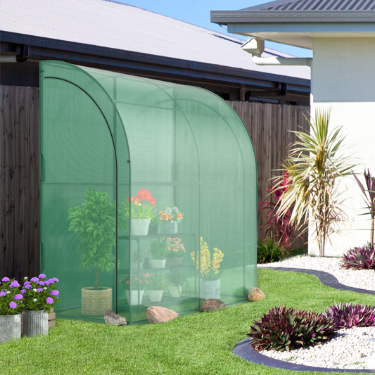 7 x 3.5 x 7 Feet Lean-To Greenhouse With Flower Rack, Green Greenhouses Green at Gallery Canada