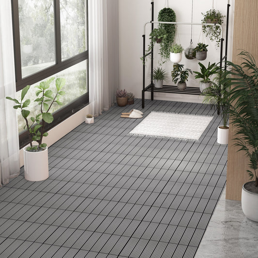 12 x 12 Inch 18 Piece Interlocking Deck Tiles, Gray Decorative Fencing & Flooring Gray at Gallery Canada