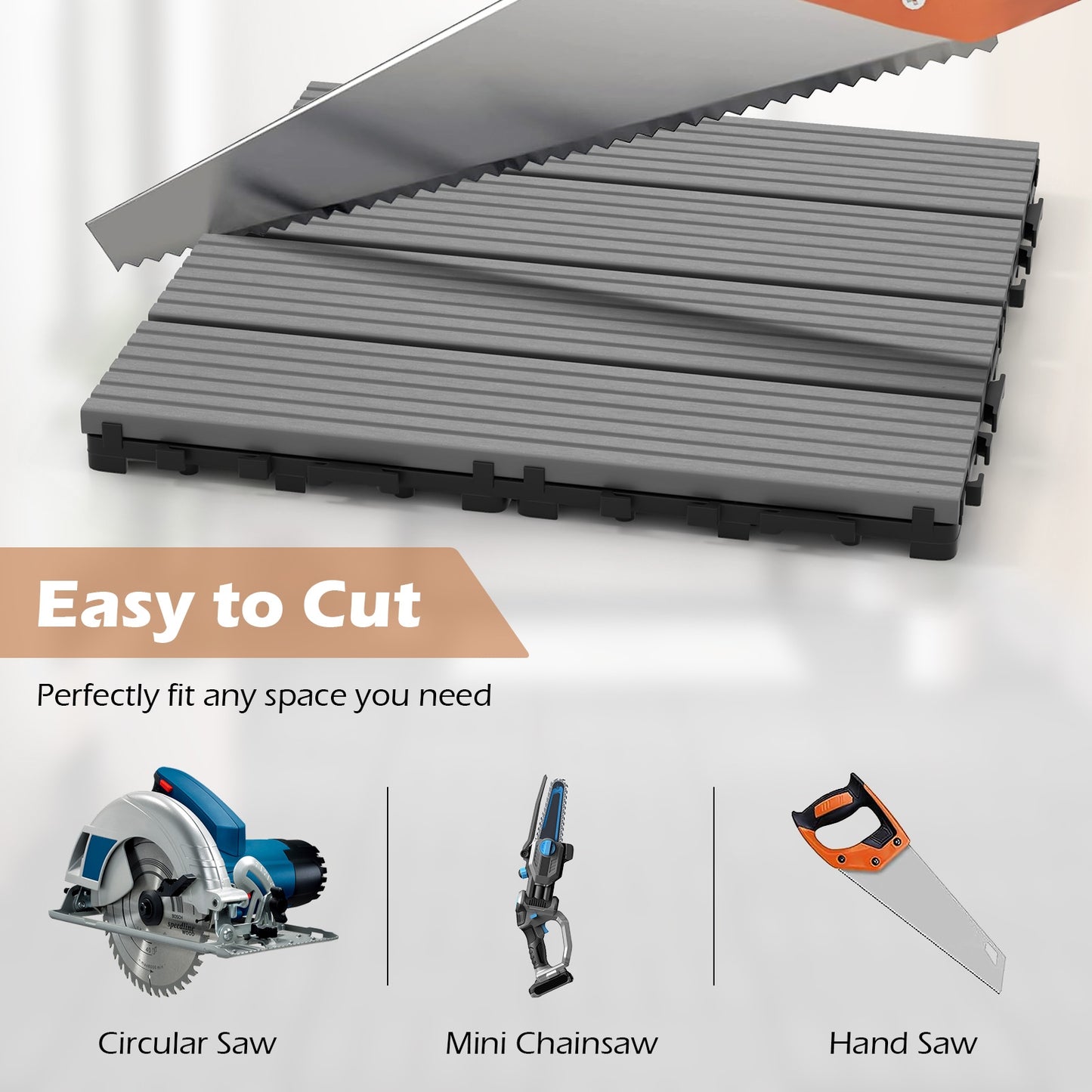 12 x 12 Inch 18 Piece Interlocking Deck Tiles, Gray Decorative Fencing & Flooring at Gallery Canada