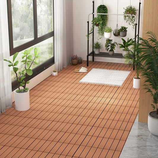12 x 12 Inch Interlocking Deck Tiles, 18 Piece, Brown Decorative Fencing & Flooring Brown at Gallery Canada