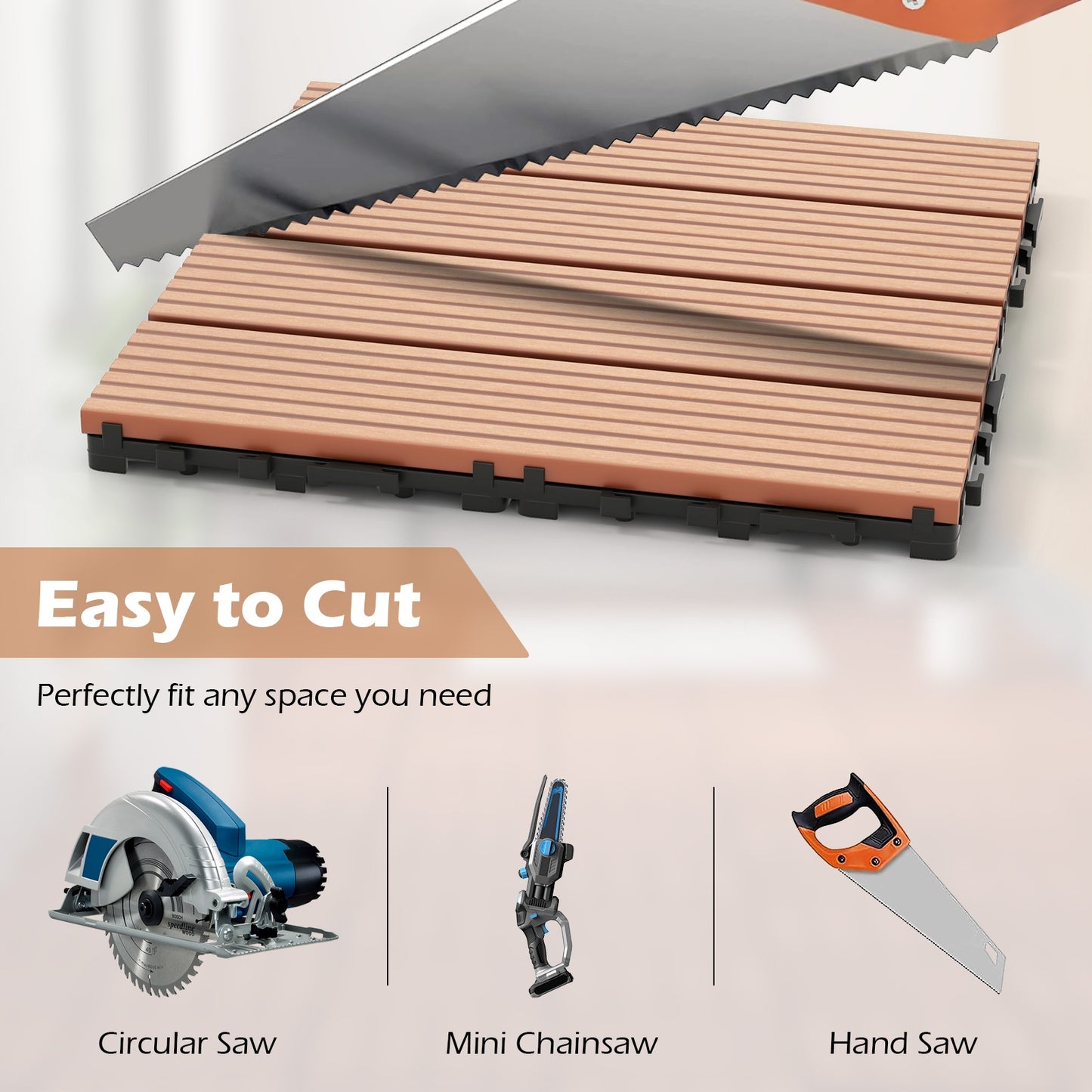 12 x 12 Inch 18 Piece All Weather Interlocking Deck Tiles for Splicing Area, Brown Decorative Fencing & Flooring at Gallery Canada