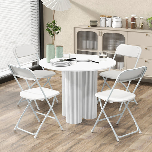 4 Pack Metal Folding Chairs, Plastic Seat And Back, White Dining Chairs White at Gallery Canada