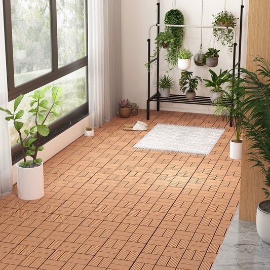 18 Interlocking Deck Tiles, 12 x 12 Inch, All Weather, Brown Decorative Fencing & Flooring Brown at Gallery Canada