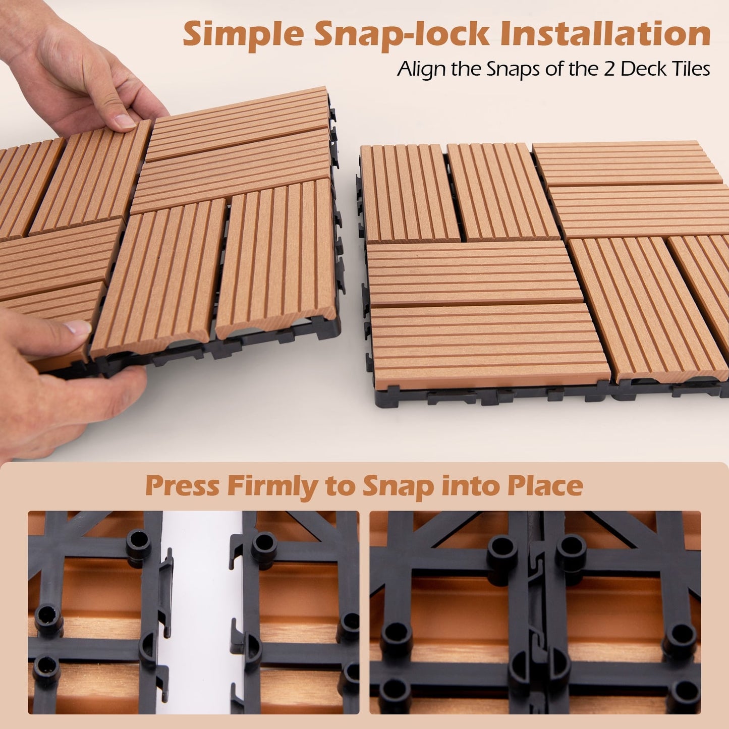 18 Interlocking Deck Tiles, 12 x 12 Inch, All Weather, Brown Decorative Fencing & Flooring at Gallery Canada