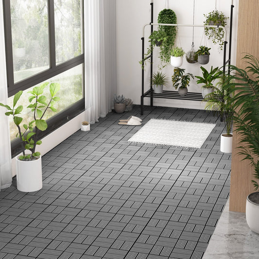 18 Interlocking Deck Tiles, 12 x 12 Inch, All Weather, Gray Decorative Fencing & Flooring Gray at Gallery Canada