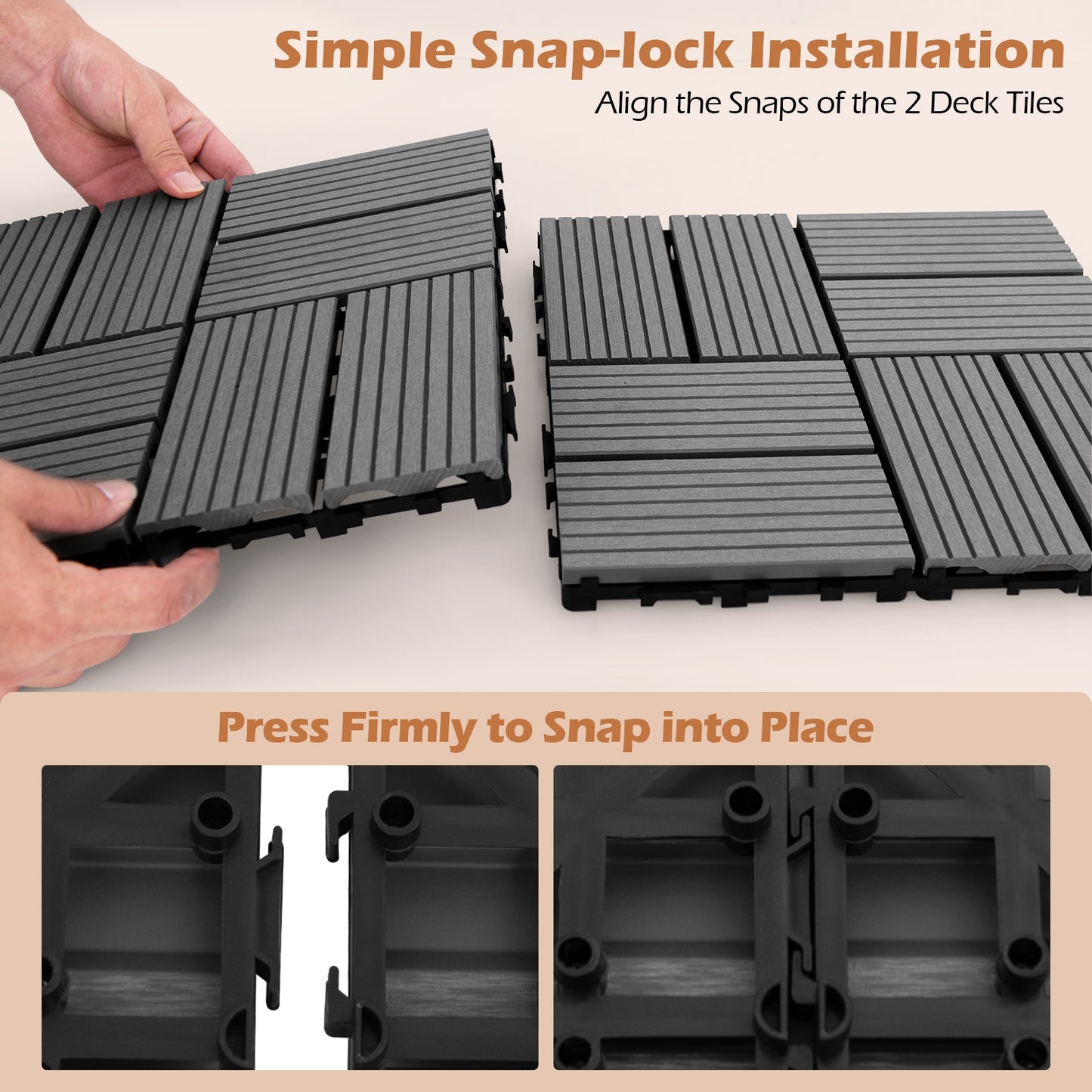 18 Interlocking Deck Tiles, 12 x 12 Inch, All Weather, Gray Decorative Fencing & Flooring at Gallery Canada