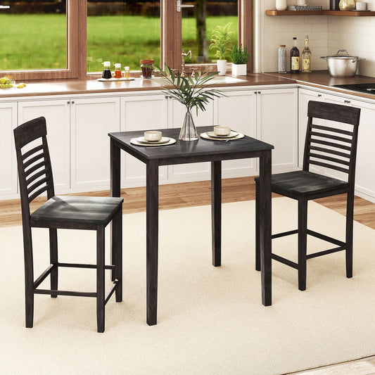 3-Piece Counter-Height Dining Table Set for 2 with Rubber Wood Frame and Footrest, Gray Dining Room Sets Gray at Gallery Canada