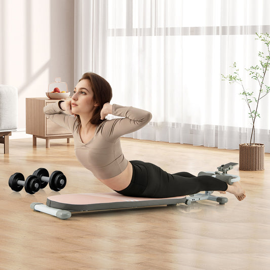 Multifunctional Sit Up Bench, 3 Gear Adjustable Angles, Adjustable Length, Pink Benches Racks & Bars Pink at Gallery Canada