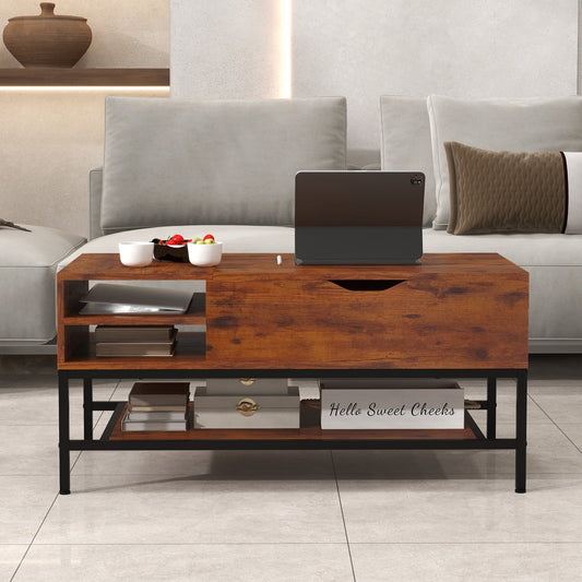 Lift Top Coffee Table, Hidden Compartment, Removable Shelf, Brown