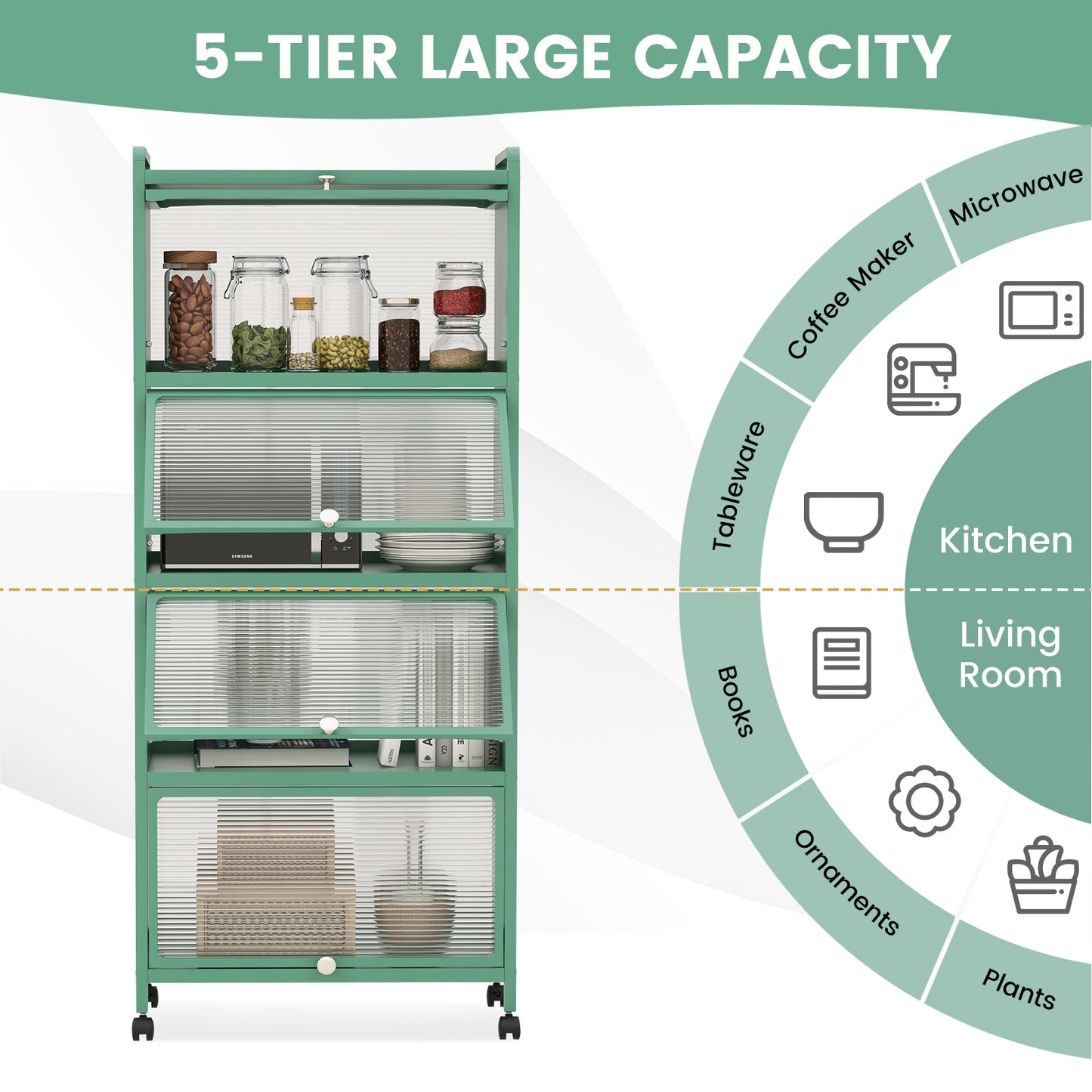 5-Tier Kitchen Baker's Rack with Flip-up PC Doors, Green Baker's Racks at Gallery Canada